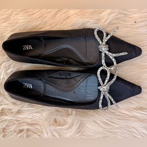Zara Black Women's Shoes with Silver Sparkly Bow 10/41